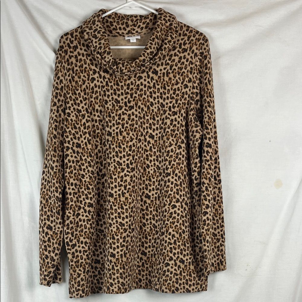 J. Jill Cheetah Turtleneck Long Sleeve Blouse
